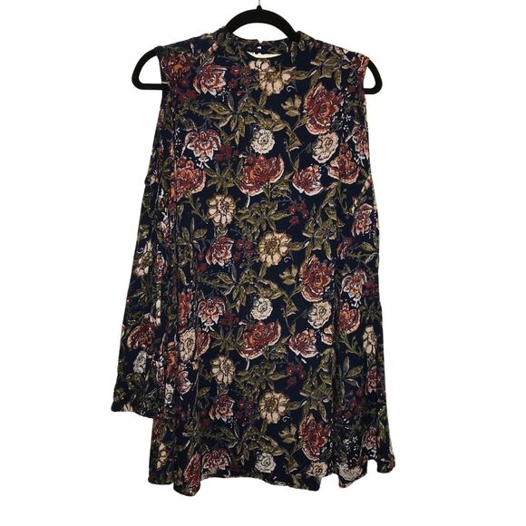 Angie Dresses & Skirts - ANGIE Black Red Floral Shift Dress Cold Shoulders Long Sleeves Size Small